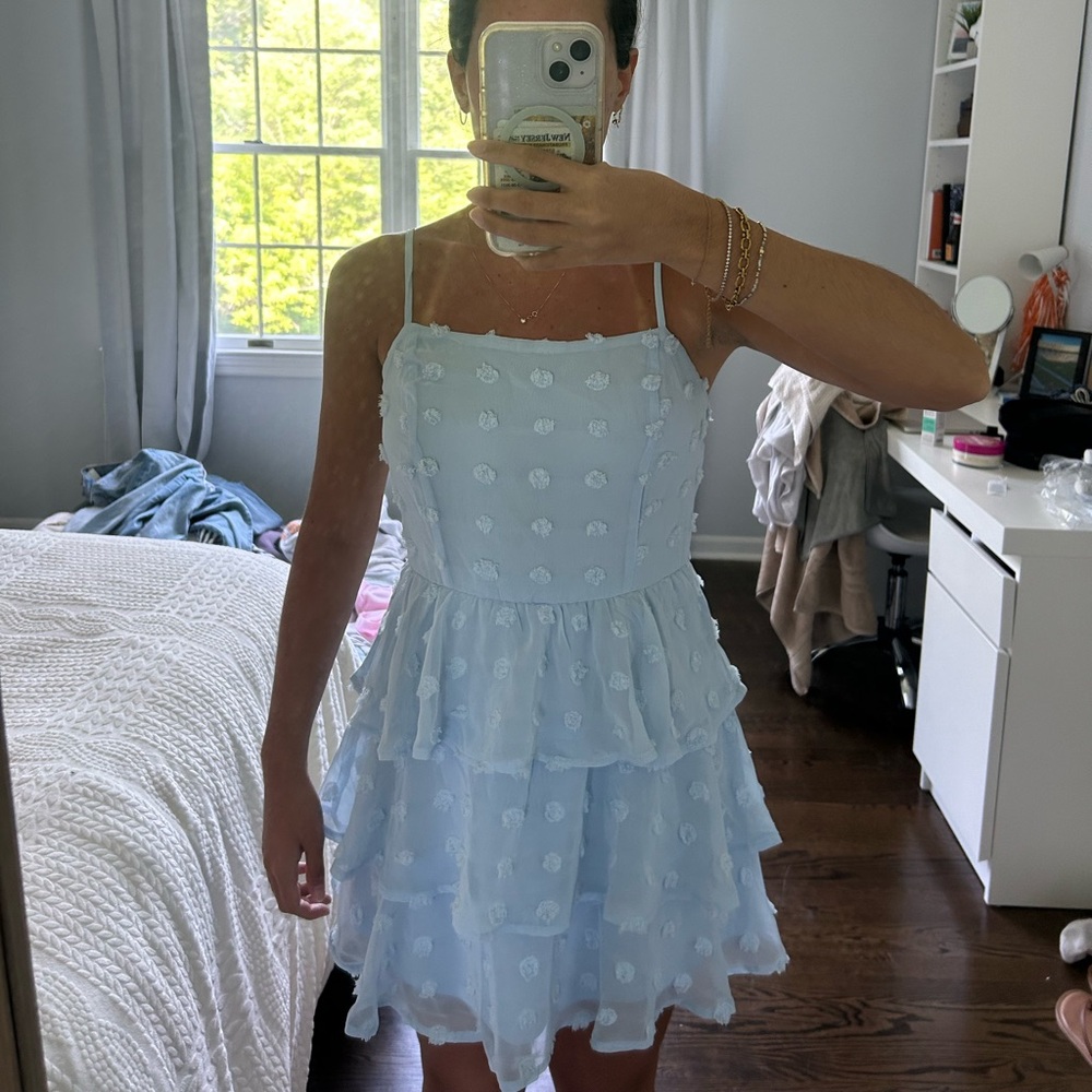 Francesca’s ruffled mini dress